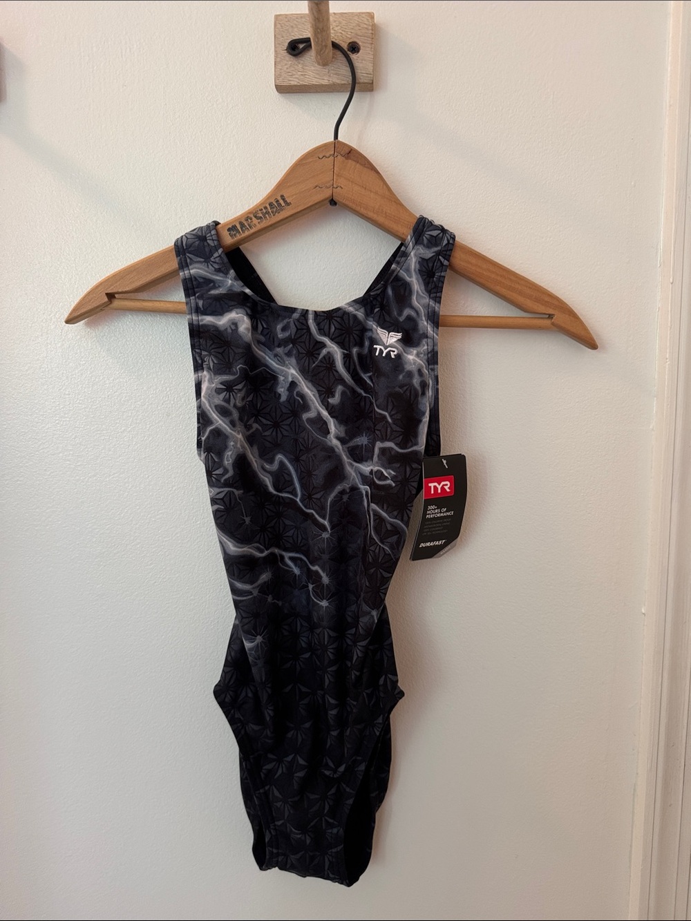 **NWT** TYR Black and Gray Marble-Print women/teen one-Piece Swimsuit